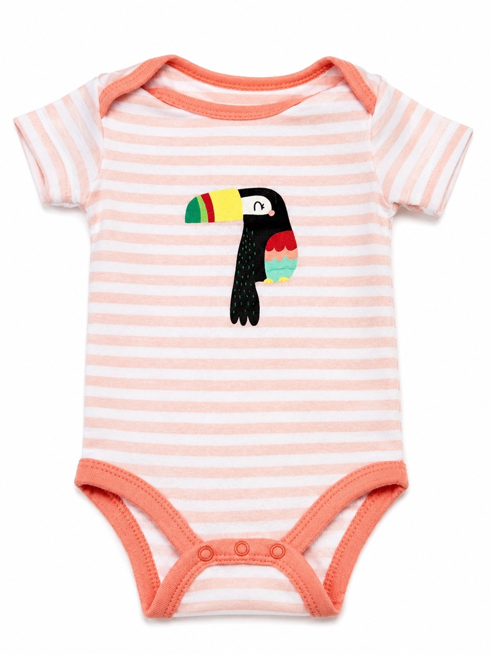 💕 3/10$ Koala Kids Coral and White Striped Toucan One-Piece Bodysuit